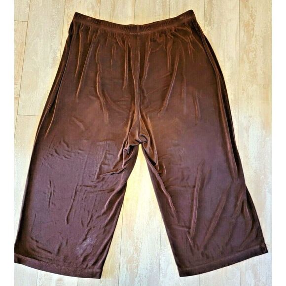 The Travel Collection 2X Pull On Brown‎ Stretchy Wide Leg Pedal Pusher Pants - Picture 3 of 5